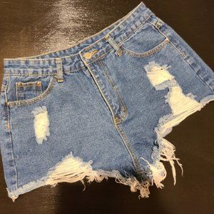 Distressed Blue Jean Shorts